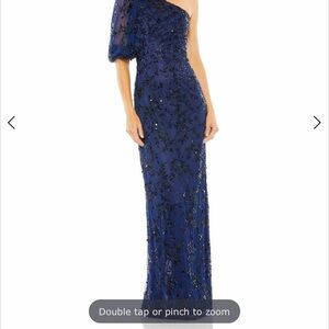 Mac Duggal Navy One-Shoulder Gown